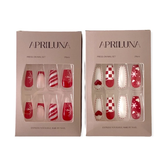 Press-on Nails / 2 Packs / Mid/Long Length / Red, White / NIB - Picture 1 of 1